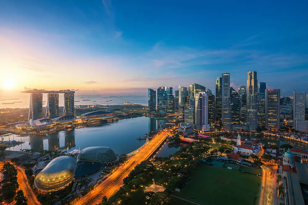 Singapore Merlion Park with skyline